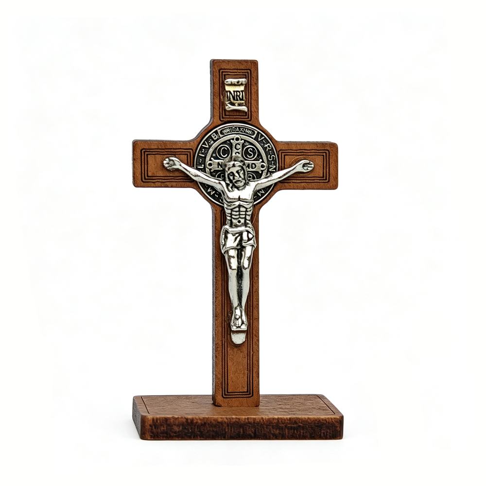 Home Decor Unique Items - St Benedict Standing Crucifix Wooden Cross
