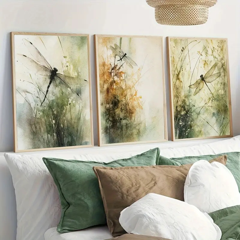 Watercolor Poster Print - 3Pcs/Set Nordic Dragonfly Watercolor Plant Canvas