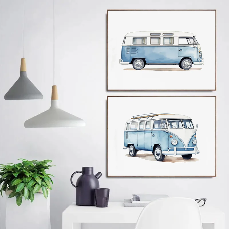 Classic Light Blue Car Vehicle - Watercolor Poster Print ulasan dan harga