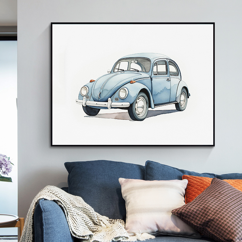 Classic Light Blue Car Vehicle - Watercolor Poster Print ulasan dan harga