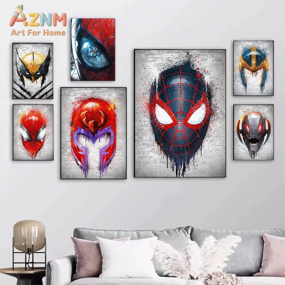 Graffiti Marvel Superhero Mask - Watercolor Poster Print ulasan dan harga