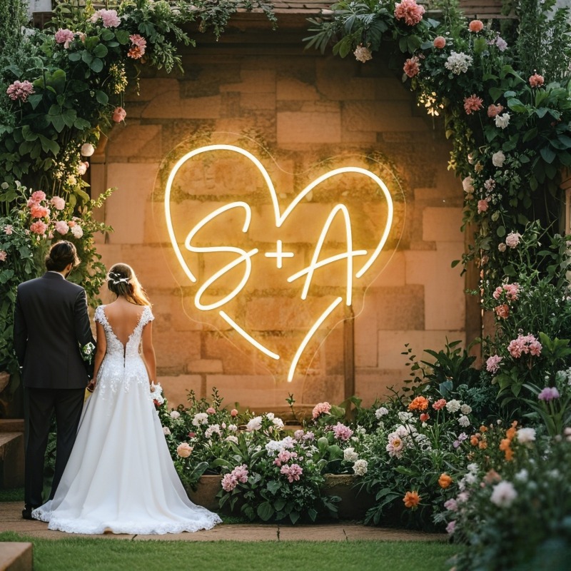 Custom Initials Heart LED Neon - Home Decor For Wedding ulasan dan harga