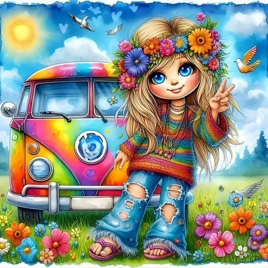 Hippie Girl with Rainbow Van i - Home Decor Hippie ulasan dan harga