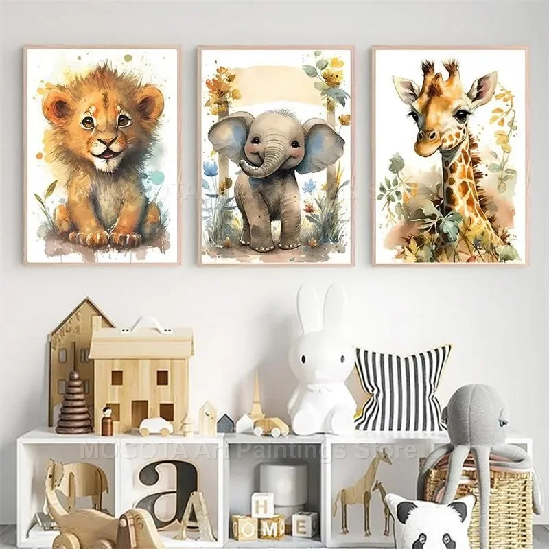Watercolor Lion Giraffe Tiger  - Watercolor Poster Print ulasan dan harga