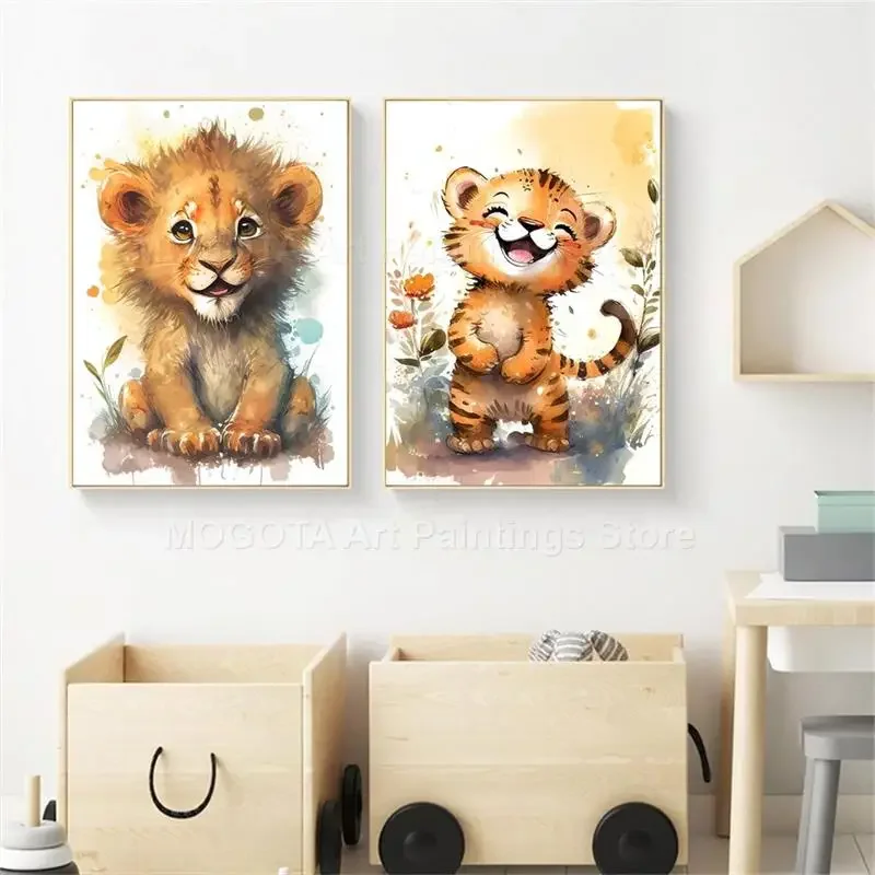 Watercolor Lion Giraffe Tiger  - Watercolor Poster Print ulasan dan harga