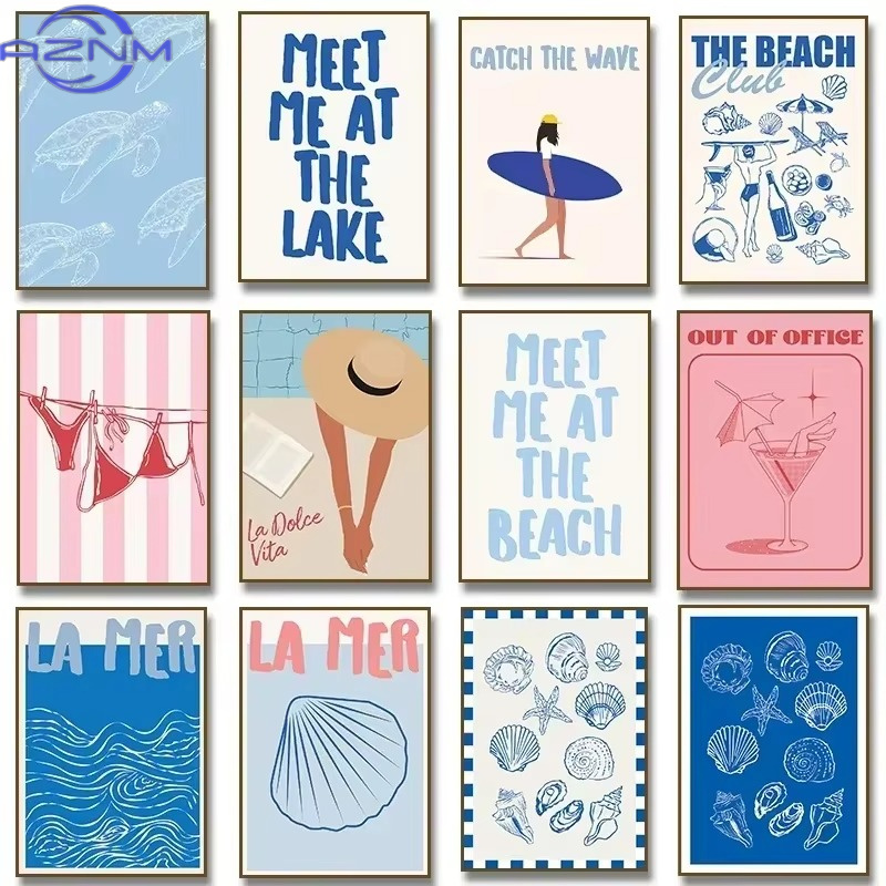 Seashells Meet Me At The Beach - Watercolor Poster Print ulasan dan harga